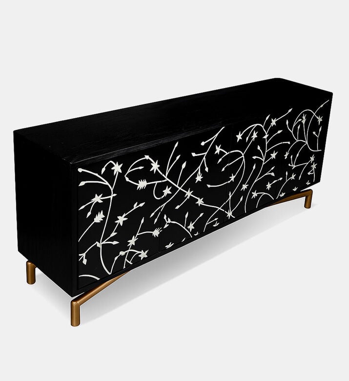 Home Deco and More Flora Mango Wood Iron Buffet Brass Stand, Packshot View