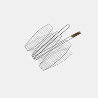 Wood Handle Triple Fish Bbq Grill
