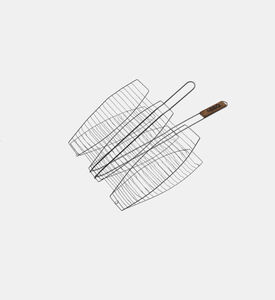 Wood Handle Triple Fish Bbq Grill