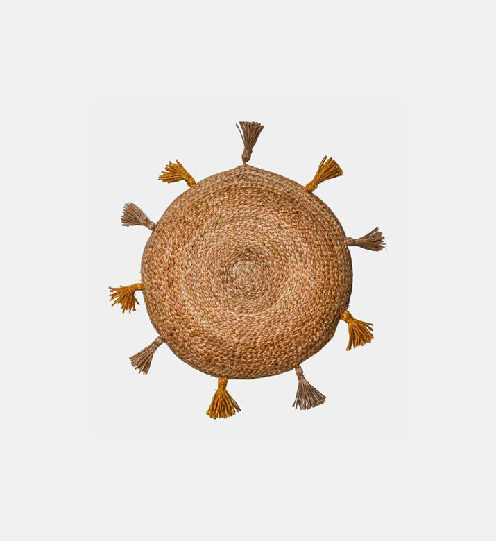 Alizea Sunny Jute Pom Pom Cushion, Natural, 40x8-cm, Packshot View