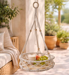 Home and Styling Cotton Macrame Round Hanger Tray, Packshot View