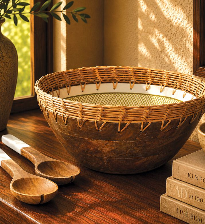 Home Deco and More Cane-woven 2-piece Border Printed Bowl Set, Packshot View