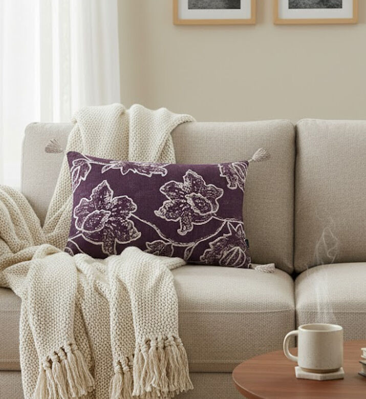 Home Deco and More Lila Cotton Rectangular Filled And Vaccumed Cushion, Packshot View