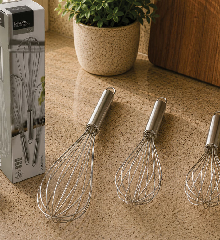 Excellent Houseware Stainless Steel 3-piece Whisks Set, Packshot View