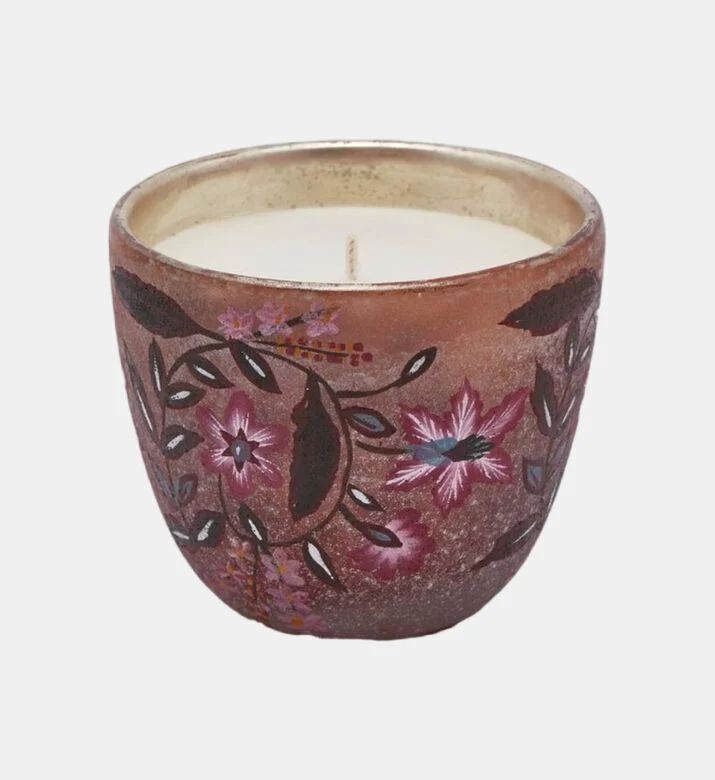 Edg Vetro Floral Printed Potted Candle, Pink, Packshot View