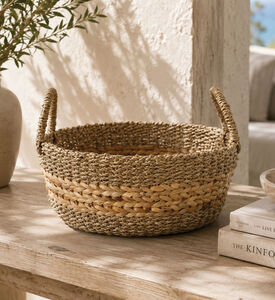 Home and Styling Seagrass Handled Baskets, Brown, 20-cm, Packshot View