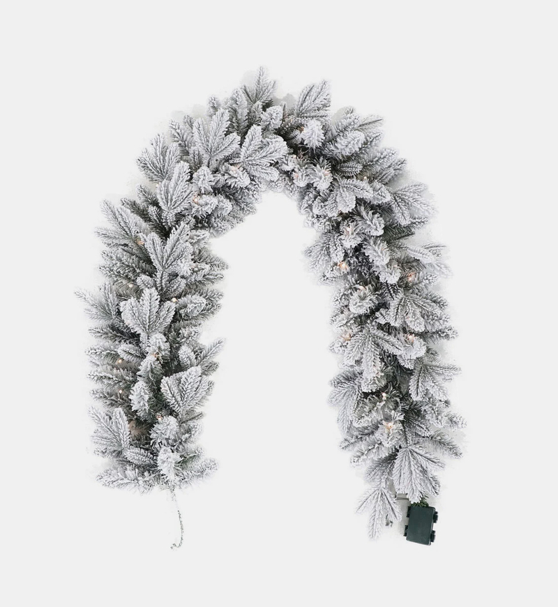Pre-lit Snowy Mixed Flocked Garland Runner