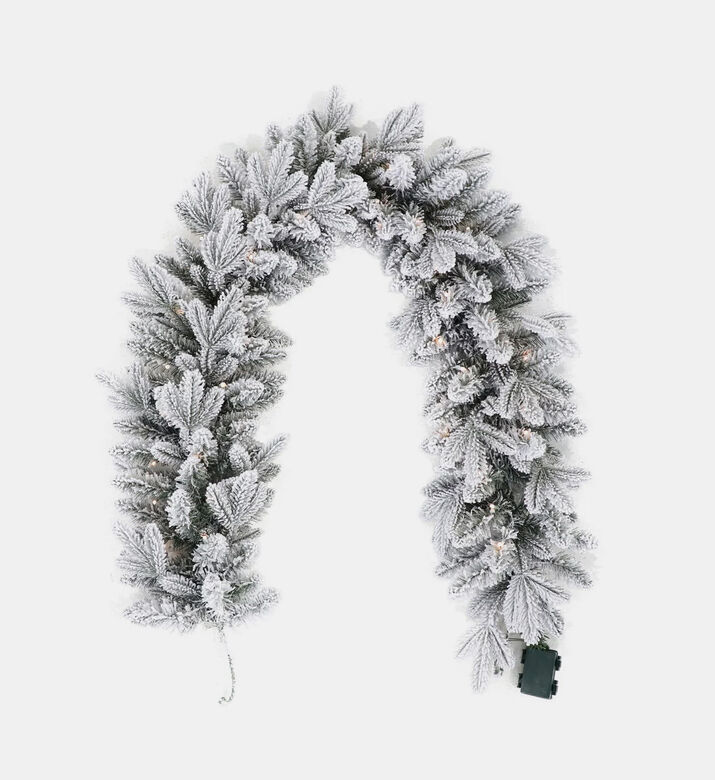 Home Deco and More Pre-lit Snowy Mixed Flocked Garland Runner, Packshot View