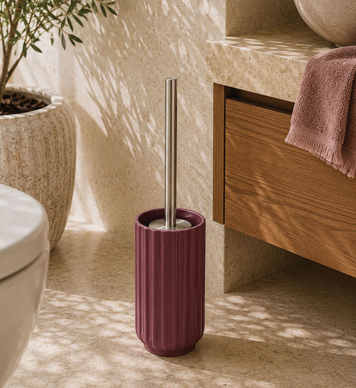 Home Deco and More Stoneware Ribbed Toilet Brush Holder, Purple, Packshot View
