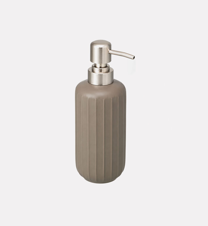 Home Deco and More Stoneware Ribbed Soap Dispenser, Brown, Packshot View