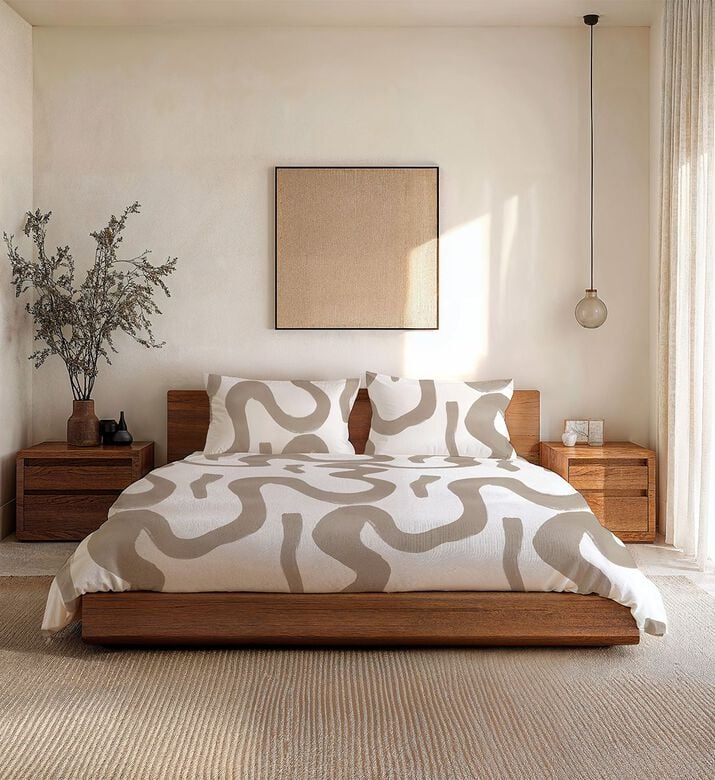 Scribble Cotton Satin Bed Set