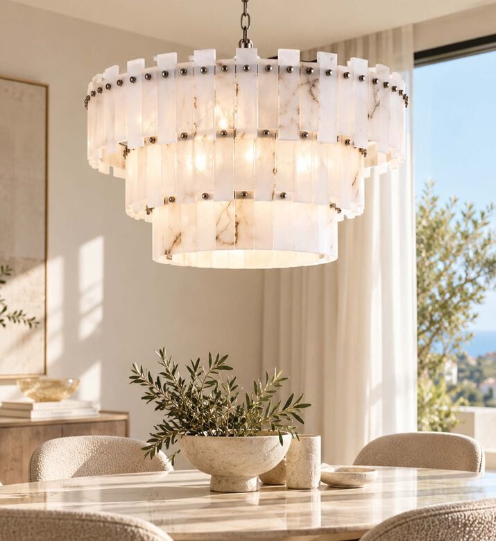 Home Deco and More Alabaster 3-tier Chandelier, Model View