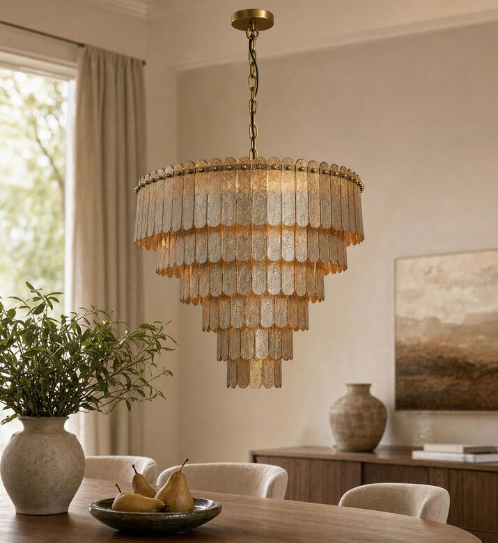 Home Deco and More Glass Large Round Chandelier, Model View