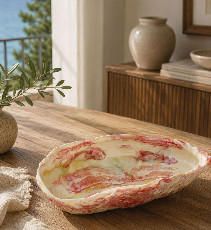 Light and Living Kalako Glossy-finish Textured Dish, Multicolor, 41x20.5x10-cm, Packshot View