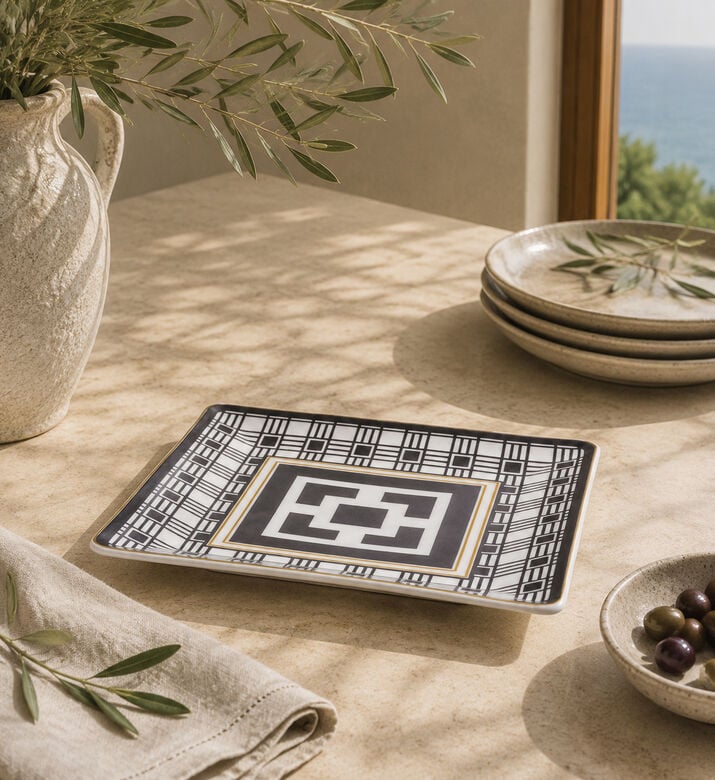 Baci Milano Optical Porcelain Tray, Black, 21.5x21.5-cm, Packshot View