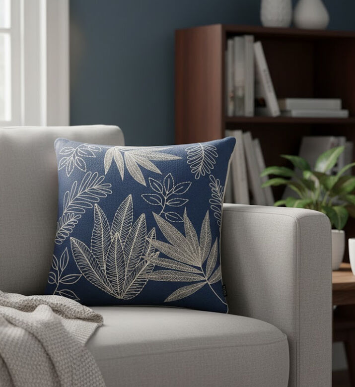 Home Deco and More Cotton Leaves-embroidery Filled And Vaccumed Cushion, Packshot View