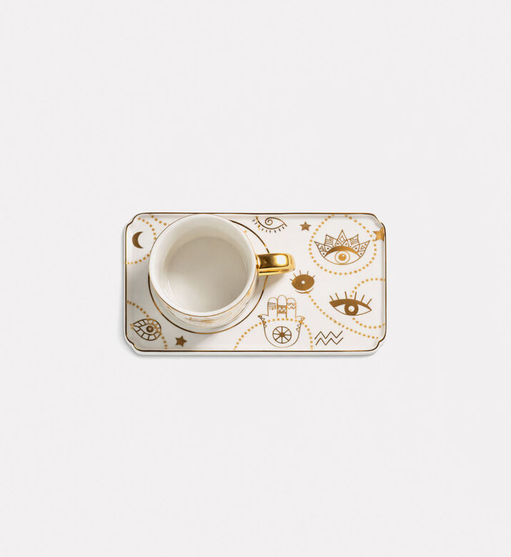 Home Deco and More Gold Eye Porcelain Cup & Tray Set, Packshot View