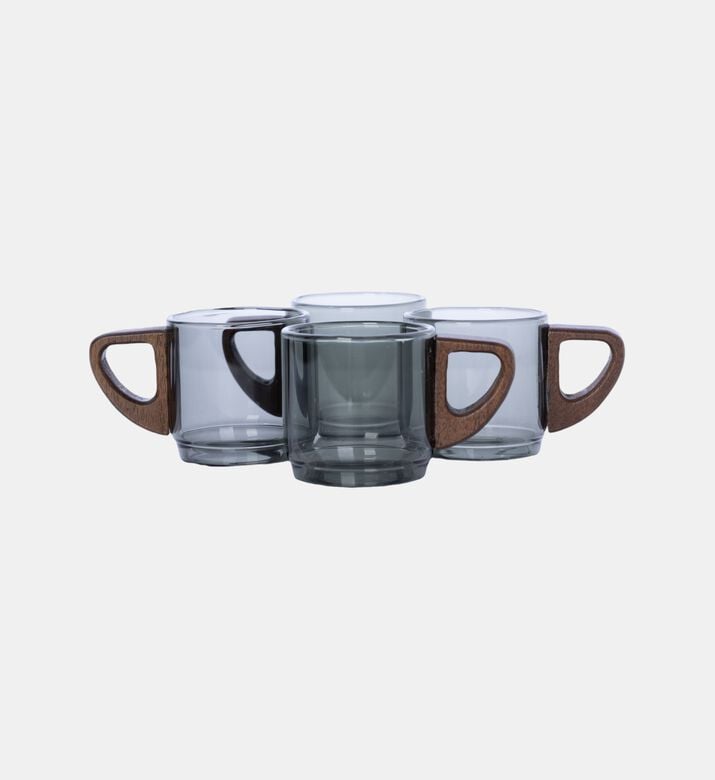 Wooden Handle Tea Mug 4-piece Set -8.3x5.5x5.5 Cm