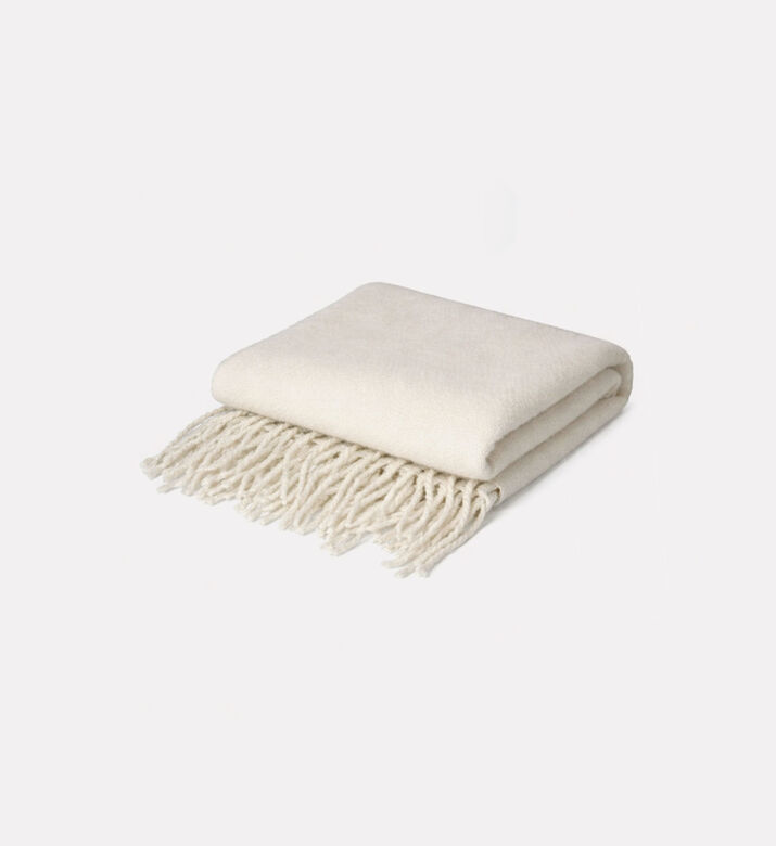 Home and Styling Plaid-textured Fringes Blanket, White, Packshot View