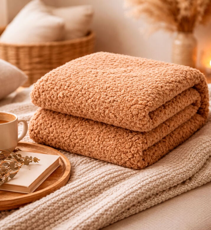 Home Deco and More Plaid Teddy Blanket, Brown, Packshot View