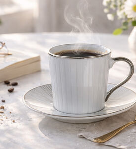 Home Deco and More Coffee Cup Saucer 6-piece Set, Silver, Packshot View