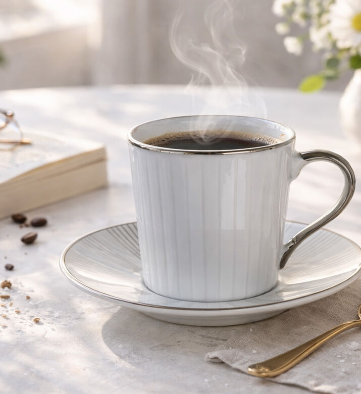 Home Deco and More Coffee Cup Saucer 6-piece Set, Silver, Packshot View