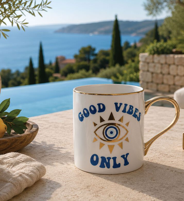 Home Deco and More Good Vibes Only Evil Eye Mug, Packshot View
