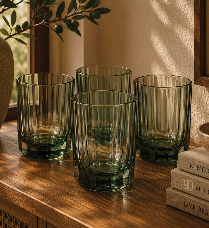 Home Deco and More Clear Stripes Tumbler, Green, Packshot View