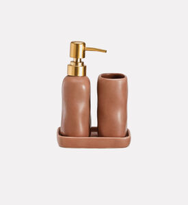 Home Deco and More Ceramic Three-piece Bathroom Set, Pink, Packshot View