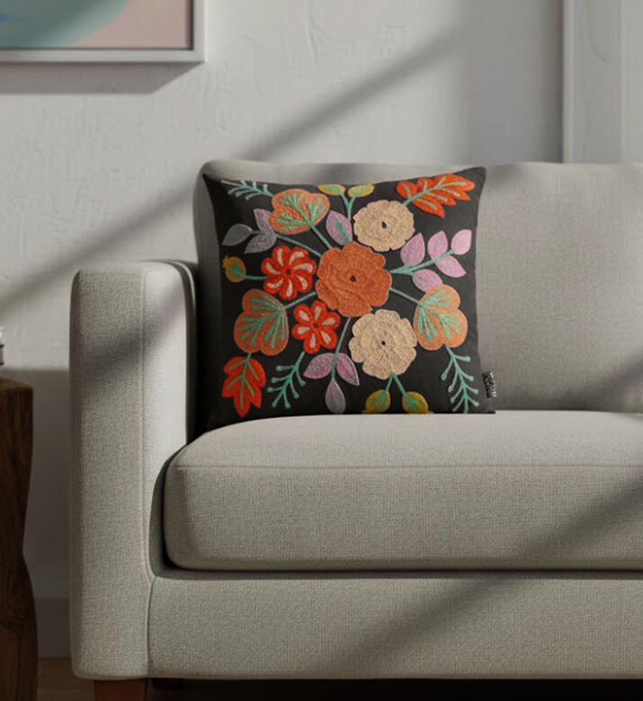 Home Deco and More Naomi Floral Embroidered Cushion, Packshot View