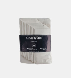 Cannon Hemstitched Cotton 12-piece Tablecloth Napkin Set, Ivory, 180x325-cm, Packshot View