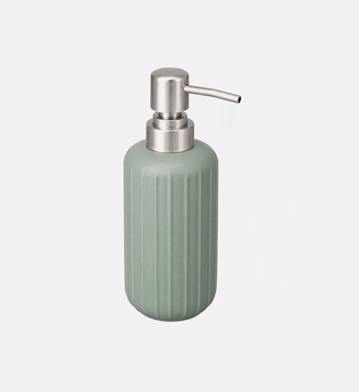 Home Deco and More Stoneware Ribbed Soap Dispenser, Green, Packshot View