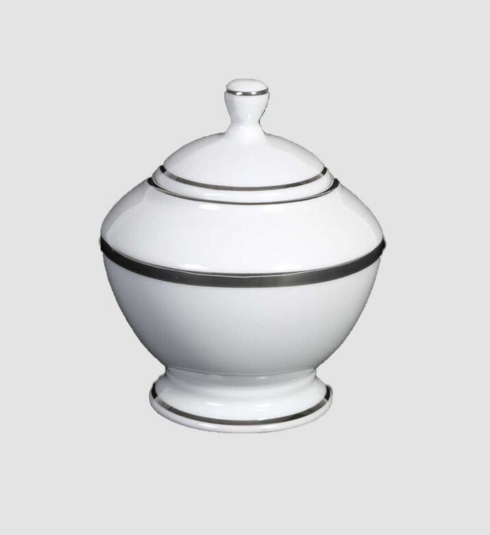 Home Deco and More Silver-rimmed Porcelain Sugar Box, Packshot View