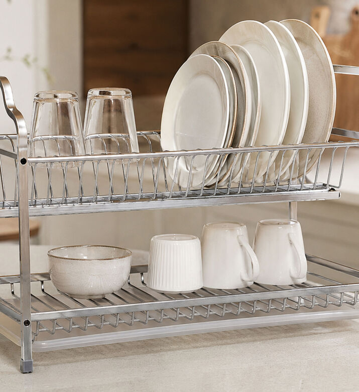 Home Deco and More Aluminum 2-racks Dish Drainer - 55 X 40 Cm, Silver, Packshot View