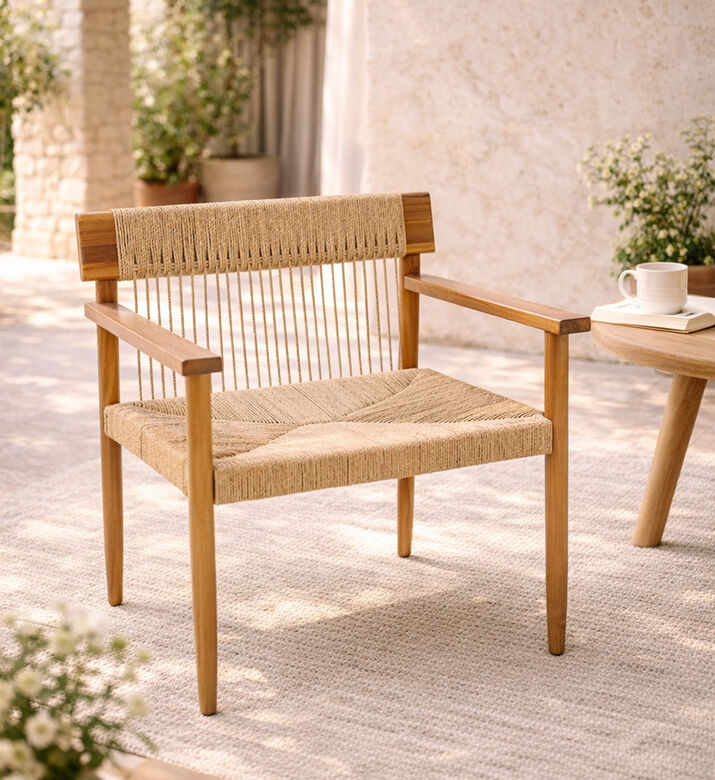 Home Deco and More Amond Teak Wood Loom Lounge Chair, Packshot View