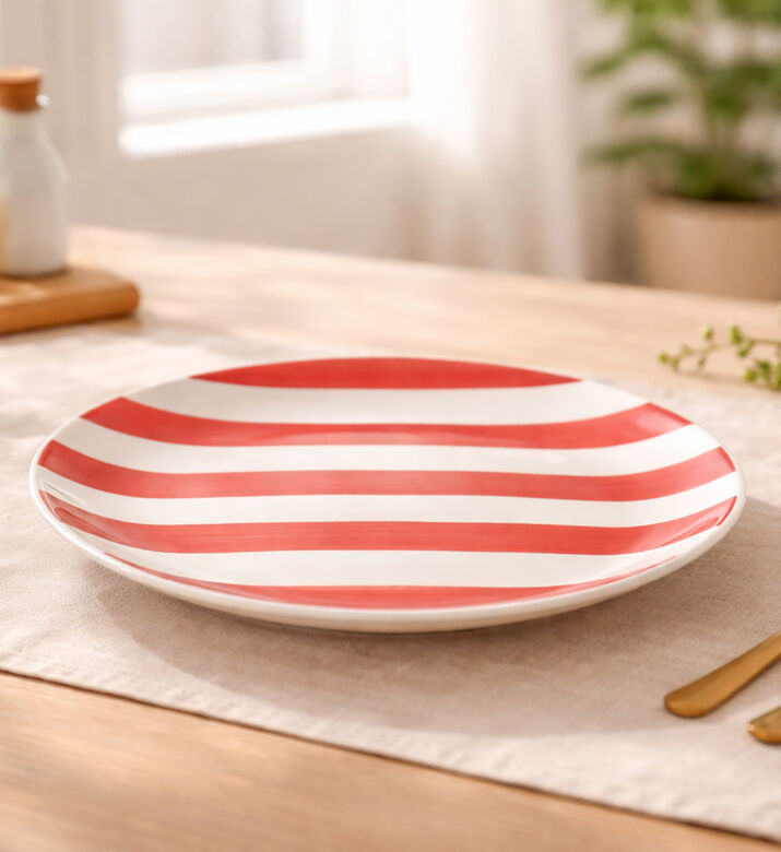 Siaki Stoneware Handpainted Stripes Plate, Orange, 27-cm, Packshot View