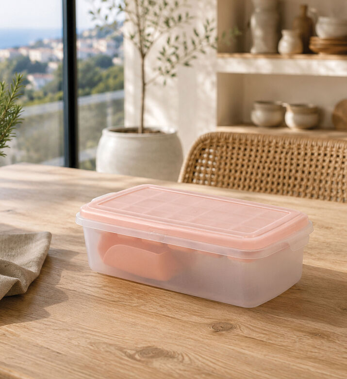 Excellent Houseware Plastic Spoon Lidded Ice Cube Maker, Pink, Packshot View