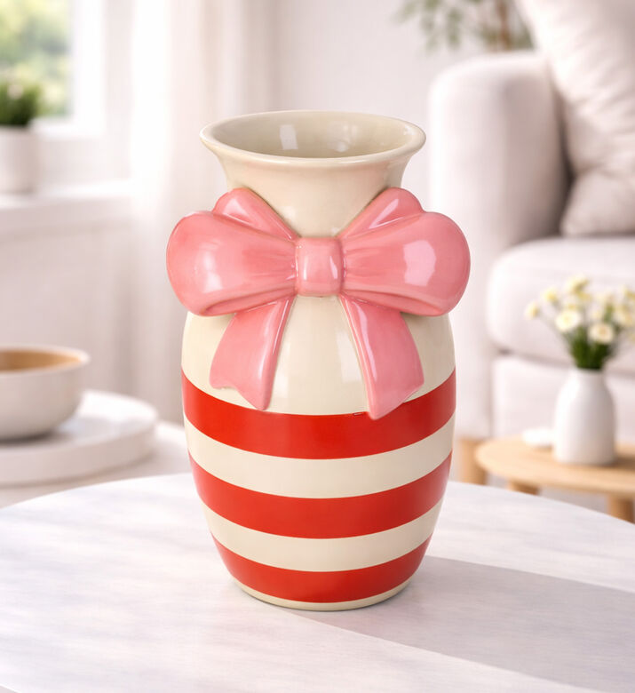 Kersten Bow Striped Stoneware Vase, Packshot View
