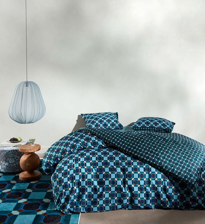 Essenza Teades Cotton Satin Duvet Cover, Blue, 200x220-cm, Packshot View