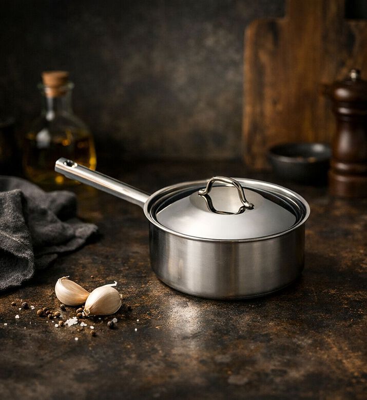 Silampos Stainless Steel Lidded Sauce Pot, Silver, 16-cm, Packshot View