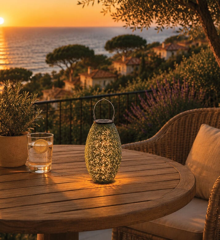 Home Deco and More Solar Oval Lantern, Green, Packshot View