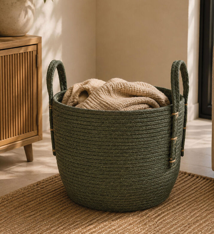 Home and Styling Paper Basket, Dark-green, S, Packshot View