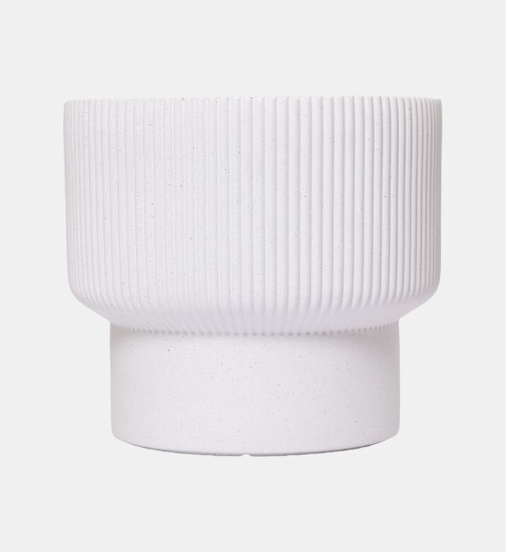 Home Deco and More Fiber Clay Ribbed Top Planter, Light-grey, 38-cm, Packshot View