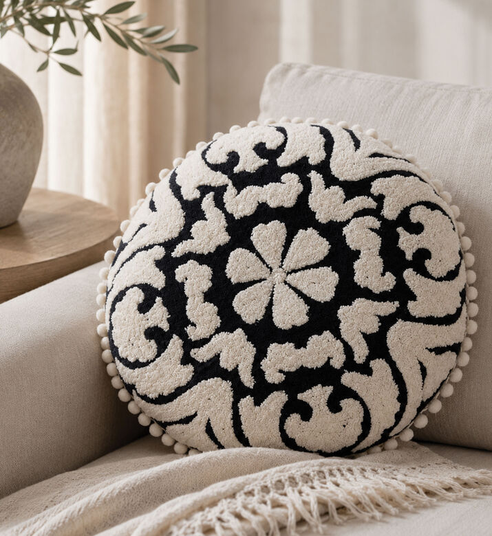 Home Deco and More Agha Handloom Tufted Cushion 40 Cm, Black, Packshot View