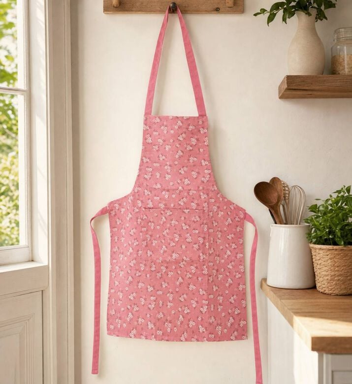 Home Deco and More Printed Front Pocket Apron, Pink, Model View