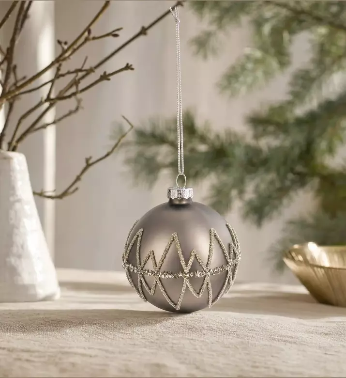 Home Deco and More Printed Glittery Christmas Ball Ornament, Model View