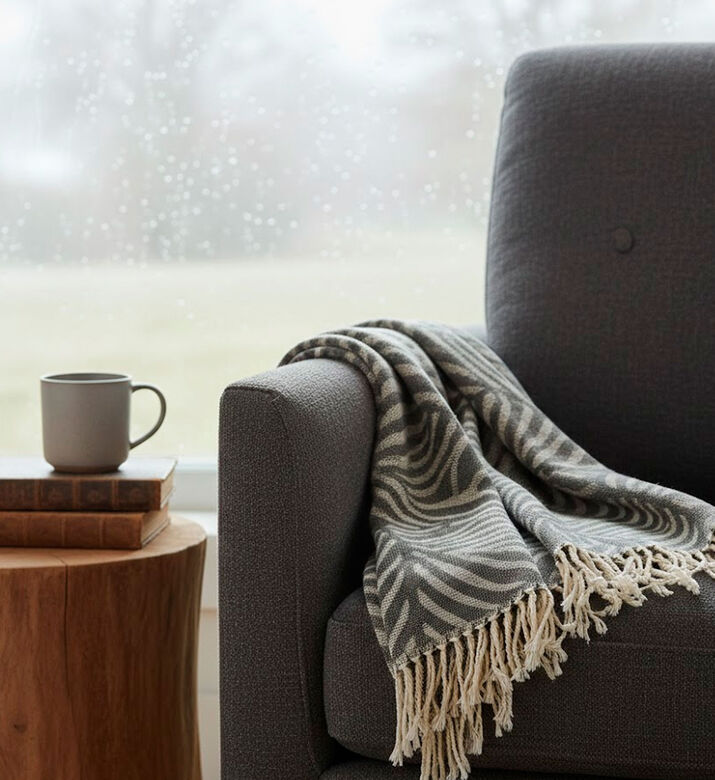 H and S Collection Cotton Woven Plaid Throw, Beige, Packshot View