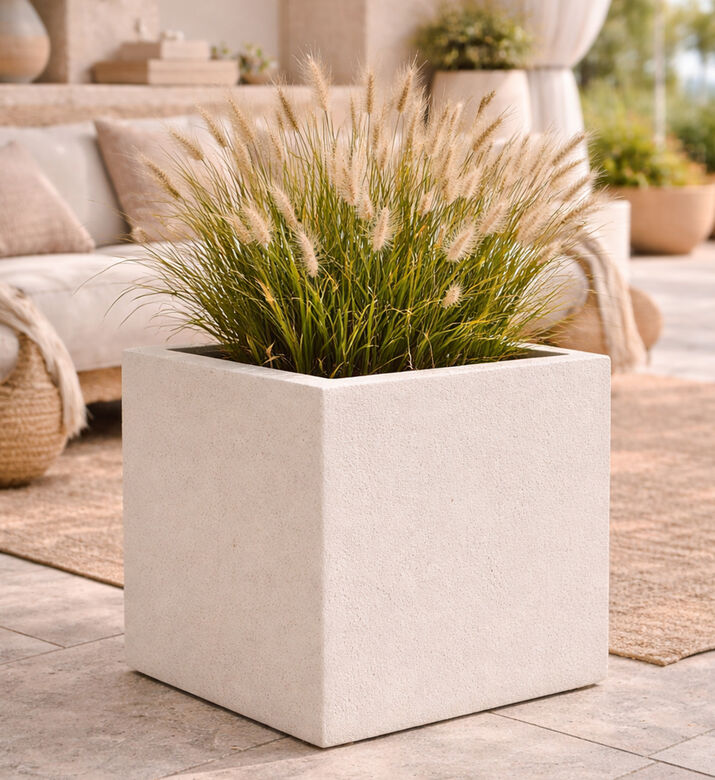 Home Deco and More Fiber Clay Square Planter, Beige, 22-cm, Packshot View