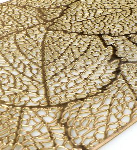 Excellent Houseware Leaf Embellished Pvc Placemat, Gold, Packshot View
