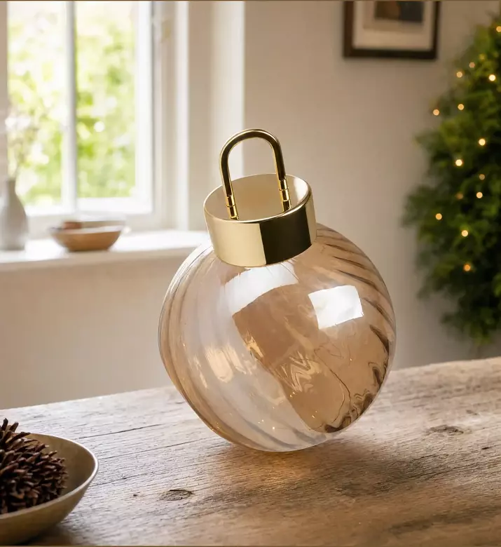 Home Deco and More Amber Led Glass Christmas Ball, Model View